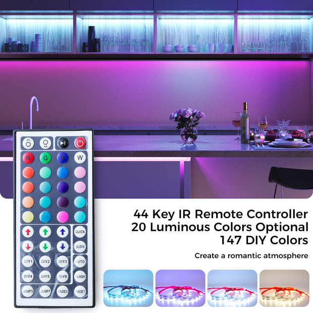 Led Strip Lights, 32.8Ft 5050 RGB Light Strip Kits with IR Remote Control 12V Power Supply Flexible Color Changing Decoration LED Strip for Bedroom TV Home Party