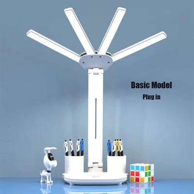 3In1 Multifunctional Desk Lamp LED Desk Lamp Four-Head Folding with Fan Calendar Clock USB Rechargeable Reading Office Desk Lamp