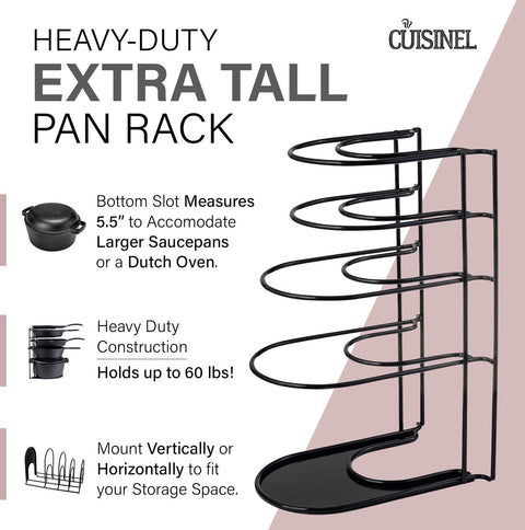 Heavy Duty Pots and Pans Organizer - Extra Large 5-Tier Rack - Holds Cast Iron Skillets, Dutch Oven - Durable Construction - Space Saving Kitchen Storage - No Assembly Required - Black 15.4"