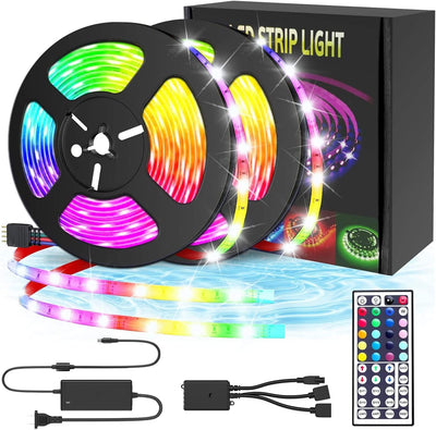 Led Strip Lights, 32.8Ft 5050 RGB Light Strip Kits with IR Remote Control 12V Power Supply Flexible Color Changing Decoration LED Strip for Bedroom TV Home Party