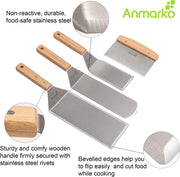 Stainless Steel Metal Spatula Set - Teppaniyaki Spatulas - Griddle Scraper Flat Spatula Pancake Flipper Hamburger Turner - Metal Utensil Great for BBQ Grill Flat Top Cast Iron Griddle Accessories