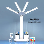 3In1 Multifunctional Desk Lamp LED Desk Lamp Four-Head Folding with Fan Calendar Clock USB Rechargeable Reading Office Desk Lamp